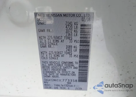 2018 Nissan Rogue Sv из США, поврежденный, VIN 5N1AT2MV3JC773358